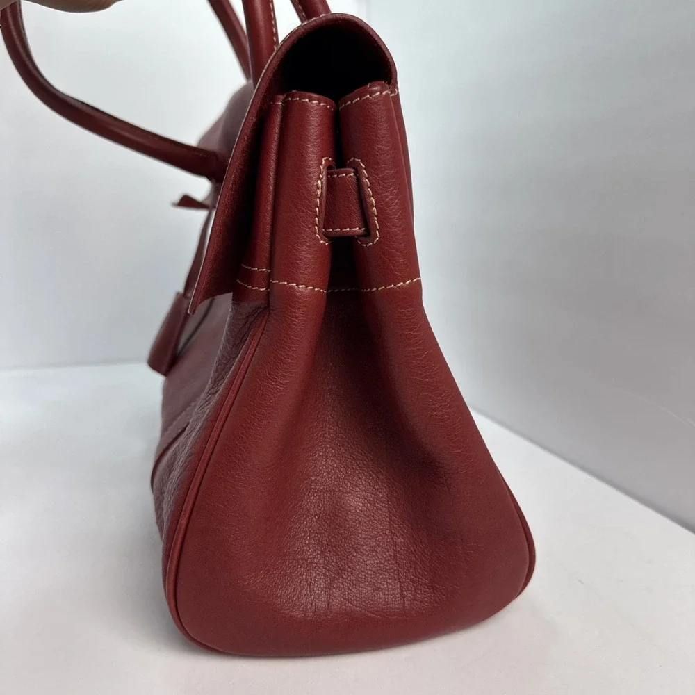 MULBERRY Bayswater Red Leather Tote Bag Turn Lock Handbag Vintage